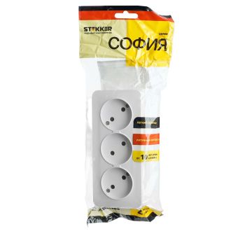 Розетка 3-местная б/з открытой установки, STEKKER, 250В, 10А, IP20, серия София, белый, MST10-13-01, 49305