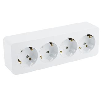 Розетка 4-местная с/з открытой установки, STEKKER, 250В, 16А, IP20, серия София, белый, MST16-14-01, 49308