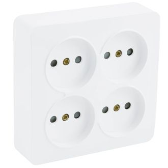 Розетка 4-местная б/з открытой установки, квадрат, STEKKER, 250В, 10А, IP20, серия София, белый, MST10-14S-01, 49309