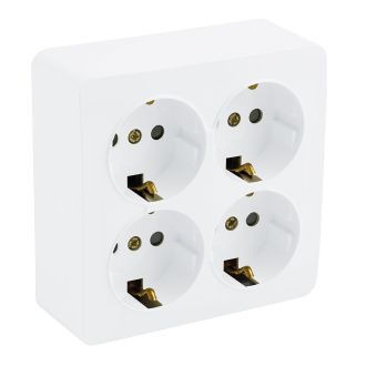 Розетка 4-местная с/з открытой установки, квадрат, STEKKER, 250В, 16А, IP20, серия София, белый, MST16-14S-01, 49310