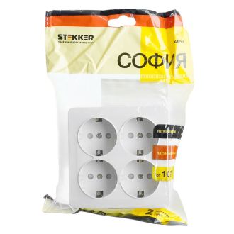 Розетка 4-местная с/з открытой установки, квадрат, STEKKER, 250В, 16А, IP20, серия София, белый, MST16-14S-01, 49310