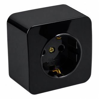 Розетка 1-местная с/з открытой установки, STEKKER, 250В, 16А, IP20, серия София, черный, MST16-11-02, 49314