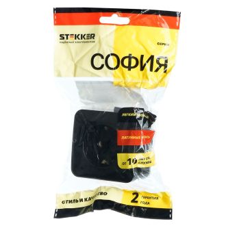 Розетка 1-местная с/з открытой установки, STEKKER, 250В, 16А, IP20, серия София, черный, MST16-11-02, 49314