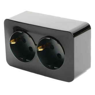 Розетка 2-местная с/з открытой установки, STEKKER, 250В, 16А, IP20, серия София, черный, MST16-12-02, 49316