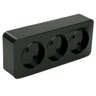 Розетка 3-местная б/з открытой установки, STEKKER, 250В, 10А, IP20, серия София, черный, MST10-13-02, 49317