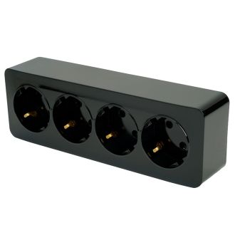 Розетка 4-местная с/з открытой установки, STEKKER, 250В, 16А, IP20, серия София, черный, MST16-14-02, 49320