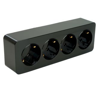 Розетка 4-местная с/з открытой установки, STEKKER, 250В, 16А, IP20, серия София, черный, MST16-14-02, 49320