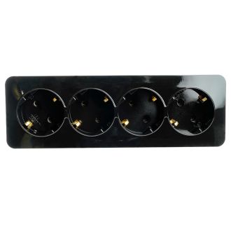 Розетка 4-местная с/з открытой установки, STEKKER, 250В, 16А, IP20, серия София, черный, MST16-14-02, 49320