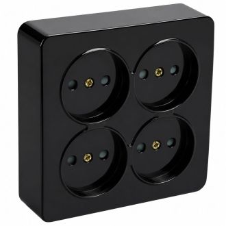 Розетка 4-местная б/з открытой установки, квадрат, STEKKER, 250В, 10А, IP20, серия София, черный, MST10-14S-02, 49321