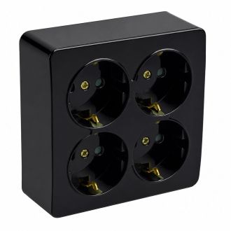 Розетка 4-местная с/з открытой установки, квадрат, STEKKER, 250В, 16А, IP20, серия София, черный, MST16-14S-02, 49322