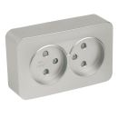 Розетка 2-местная б/з открытой установки, STEKKER, 250В, 10А, IP20, серия София, серебро, MST10-12-03, 49327