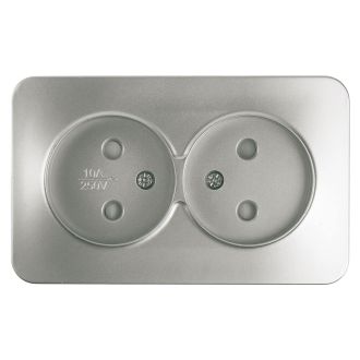 Розетка 2-местная б/з открытой установки, STEKKER, 250В, 10А, IP20, серия София, серебро, MST10-12-03, 49327
