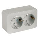 Розетка 2-местная с/з открытой установки, STEKKER, 250В, 16А, IP20, серия София, серебро, MST16-12-03, 49328