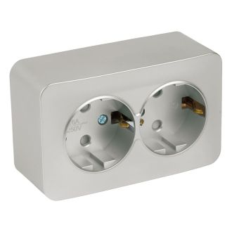 Розетка 2-местная с/з открытой установки, STEKKER, 250В, 16А, IP20, серия София, серебро, MST16-12-03, 49328