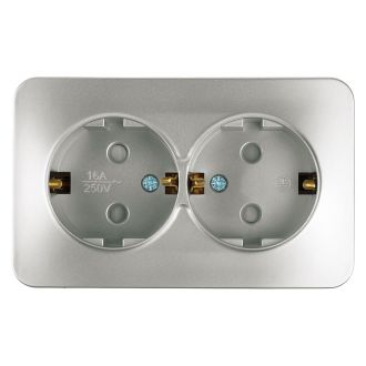 Розетка 2-местная с/з открытой установки, STEKKER, 250В, 16А, IP20, серия София, серебро, MST16-12-03, 49328