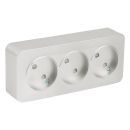 Розетка 3-местная б/з открытой установки, STEKKER, 250В, 10А, IP20, серия София, серебро, MST10-13-03, 49329