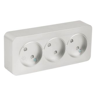 Розетка 3-местная б/з открытой установки, STEKKER, 250В, 10А, IP20, серия София, серебро, MST10-13-03, 49329