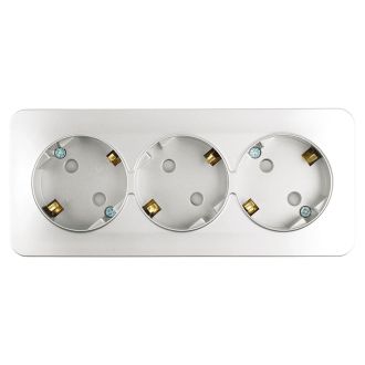 Розетка 3-местная с/з открытой установки, STEKKER, 250В, 16А, IP20, серия София, серебро, MST16-13-03, 49330