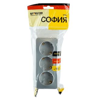 Розетка 3-местная с/з открытой установки, STEKKER, 250В, 16А, IP20, серия София, серебро, MST16-13-03, 49330