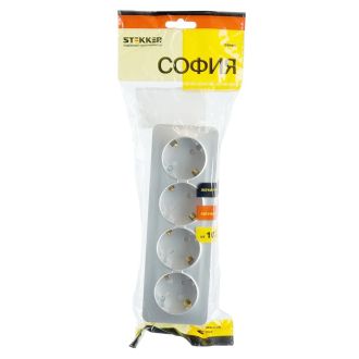 Розетка 4-местная с/з открытой установки, STEKKER, 250В, 16А, IP20, серия София, серебро, MST16-14-03, 49332