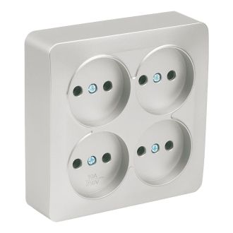 Розетка 4-местная б/з открытой установки, квадрат, STEKKER, 250В, 10А, IP20, серия София, серебро, MST10-14S-03, 49333