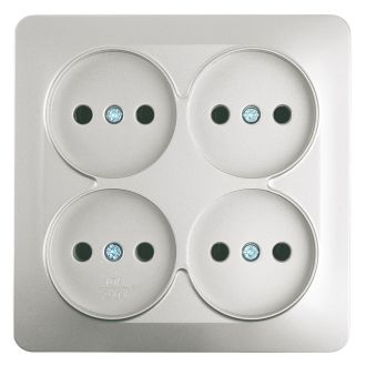 Розетка 4-местная б/з открытой установки, квадрат, STEKKER, 250В, 10А, IP20, серия София, серебро, MST10-14S-03, 49333