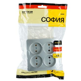 Розетка 4-местная б/з открытой установки, квадрат, STEKKER, 250В, 10А, IP20, серия София, серебро, MST10-14S-03, 49333