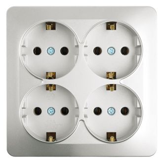 Розетка 4-местная с/з открытой установки, квадрат, STEKKER, 250В, 16А, IP20, серия София, серебро, MST16-14S-03, 49334