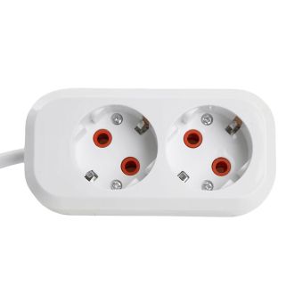 Удлинитель двухместный с/з STEKKER HM06-21-02 3x1мм2, 2м, серия Home, белый, 49339