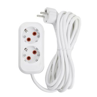 Удлинитель двухместный с/з STEKKER HM06-21-02 3x1мм2, 2м, серия Home, белый, 49339