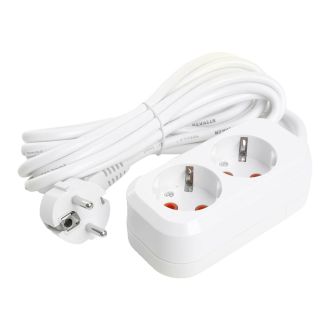Удлинитель двухместный с/з STEKKER HM06-21-02 3x1мм2, 2м, серия Home, белый, 49339