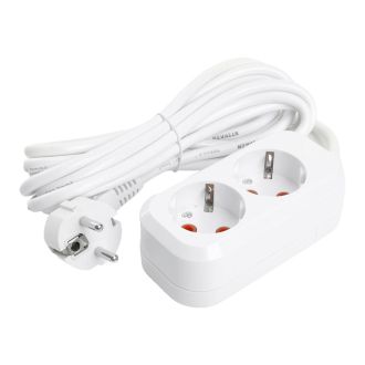 Удлинитель двухместный с/з STEKKER HM06-21-03 3x1мм2, 3м, серия Home, белый, 49340