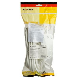 Удлинитель двухместный с/з STEKKER HM06-21-07 3x1мм2, 7м, серия Home, белый, 49342