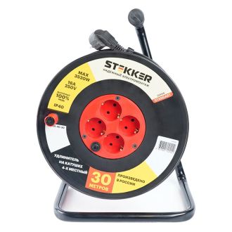 Удлинитель на катушке Stekker STD01-40-30 (ТЕН303-196) Standart 4-х местный с/з ПВС 3*1, оранжевый, 16А, IP40, 30м, 49390