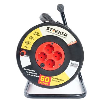 Удлинитель на катушке Stekker Standart STD01-40-50 (ТЕН303-197) 4-х местный с/з ПВС 3*1.5мм2, оранжевый, 16А, IP40, 50м, 49391