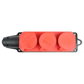 Розетка переносная 3-местная c/з STEKKER, RST16-23-44-3, 250В, 16А, IP44, красный, 49401