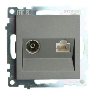 Розетка TV + компьютерная RJ-45 (механизм), серия Катрин, графит, GLS00-7106-06, STEKKER, 49417