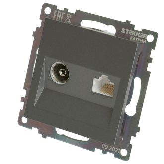 Розетка TV + компьютерная RJ-45 (механизм), серия Катрин, графит, GLS00-7106-06, STEKKER, 49417