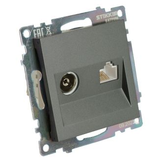 Розетка TV + компьютерная RJ-45 (механизм), серия Катрин, графит, GLS00-7106-06, STEKKER, 49417