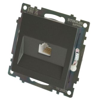 Розетка компьютерная 1-местная RJ-45 (механизм), серия Катрин, графит, GLS00-7107-06, STEKKER, 49418