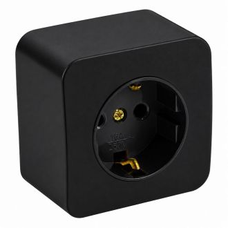 Розетка 1-местная с/з открытой установки, STEKKER, 250В, 16А, IP20, серия София, черный матовый, MST16-11-05, 49494