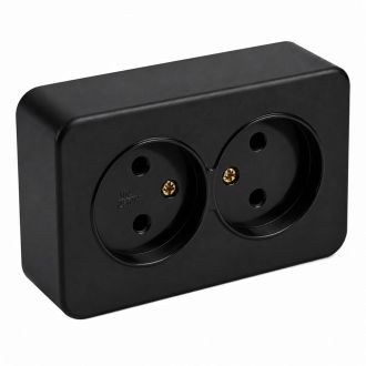 Розетка 2-местная б/з открытой установки, STEKKER, 250В, 10А, IP20, серия София, черный матовый, MST10-12-05, 49496