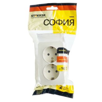 Розетка 2-местная с/з открытой установки, STEKKER, 250В, 16А, IP20, серия София, слоновая кость, MST16-12-04, 49497
