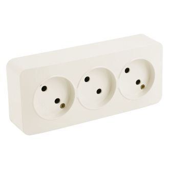 Розетка 3-местная б/з открытой установки, STEKKER, 250В, 10А, IP20, серия София, слоновая кость, MST10-13-04, 49499