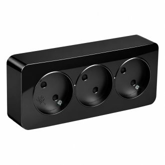 Розетка 3-местная с/з открытой установки, STEKKER, 250В, 16А, IP20, серия София, черный матовый, MST16-13-05, 49502