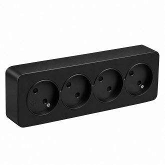 Розетка 4-местная б/з открытой установки, STEKKER, 250В, 10А, IP20, серия София, черный матовый, MST10-14-05, 49504