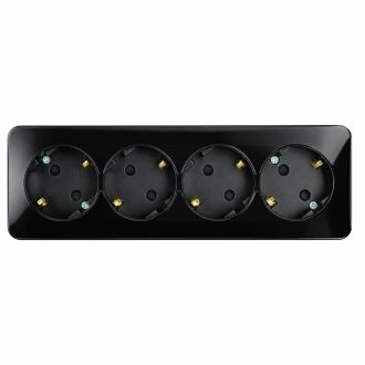 Розетка 4-местная с/з открытой установки, STEKKER, 250В, 16А, IP20, серия София, черный матовый, MST16-14-05, 49506
