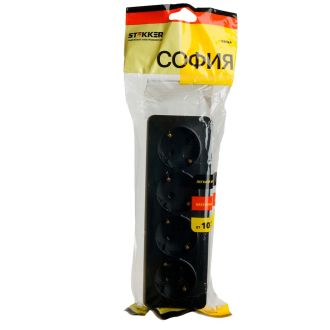 Розетка 4-местная с/з открытой установки, STEKKER, 250В, 16А, IP20, серия София, черный матовый, MST16-14-05, 49506