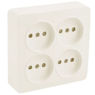 Розетка 4-местная б/з открытой установки, квадрат, STEKKER, 250В, 10А, IP20, серия София, слоновая кость, MST10-14S-04, 49507
