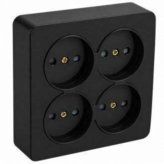 Розетка 4-местная б/з открытой установки, квадрат, STEKKER, 250В, 10А, IP20, серия София, черный матовый, MST10-14S-05, 49508